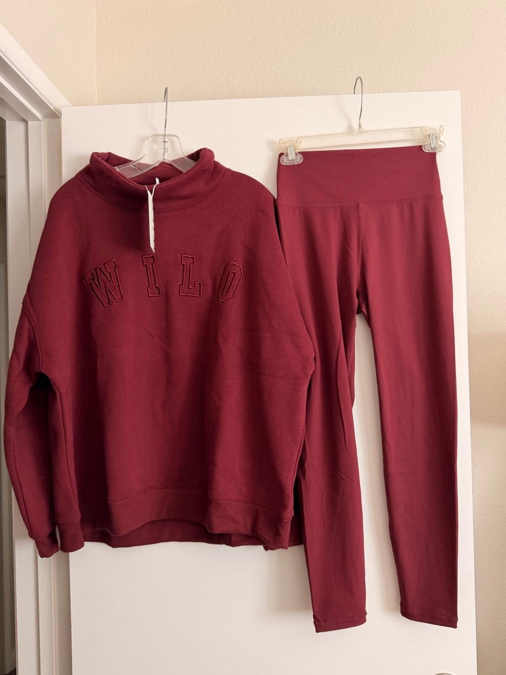Wilo The Label 2 pc Funnel Neck Legging Set - Burgundy
